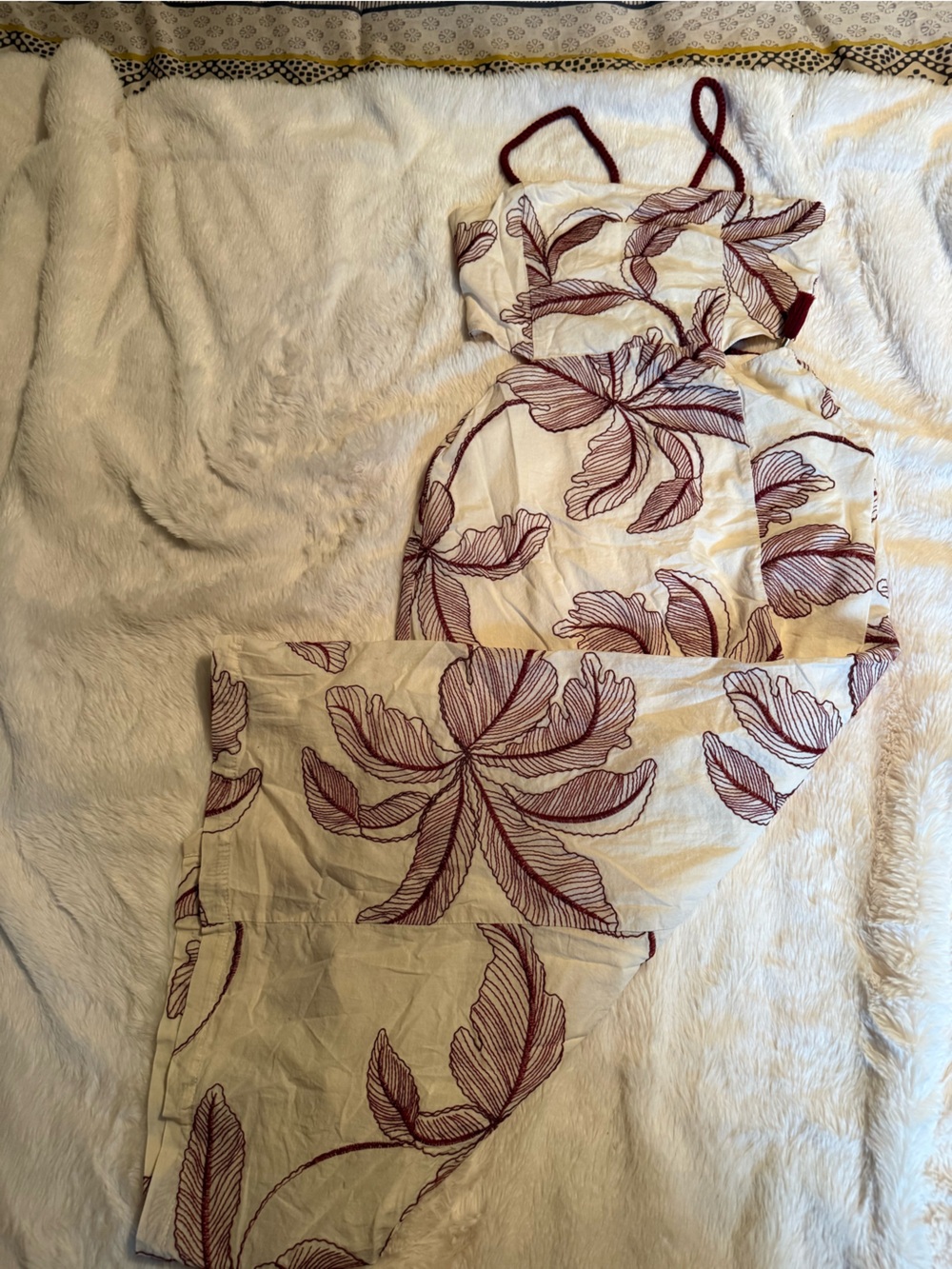 Zara Sleeveless Cream dress with Wine Floral Print